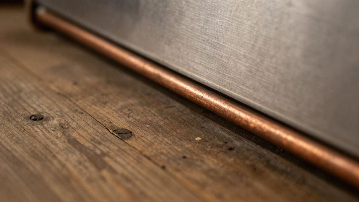 Illustrative image: detail of a brushed steel surface and wooden planks with warm sunset light