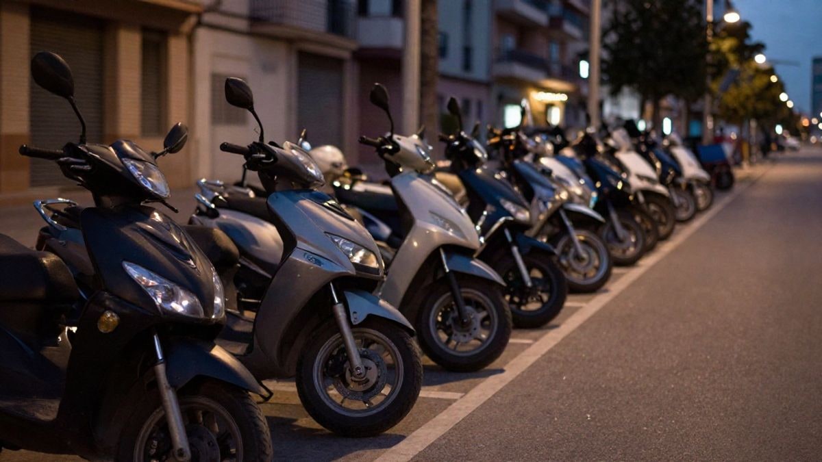 Imagen ilustrativa: una fila de motocicletas aparcadas en una zona urbana al atardecer