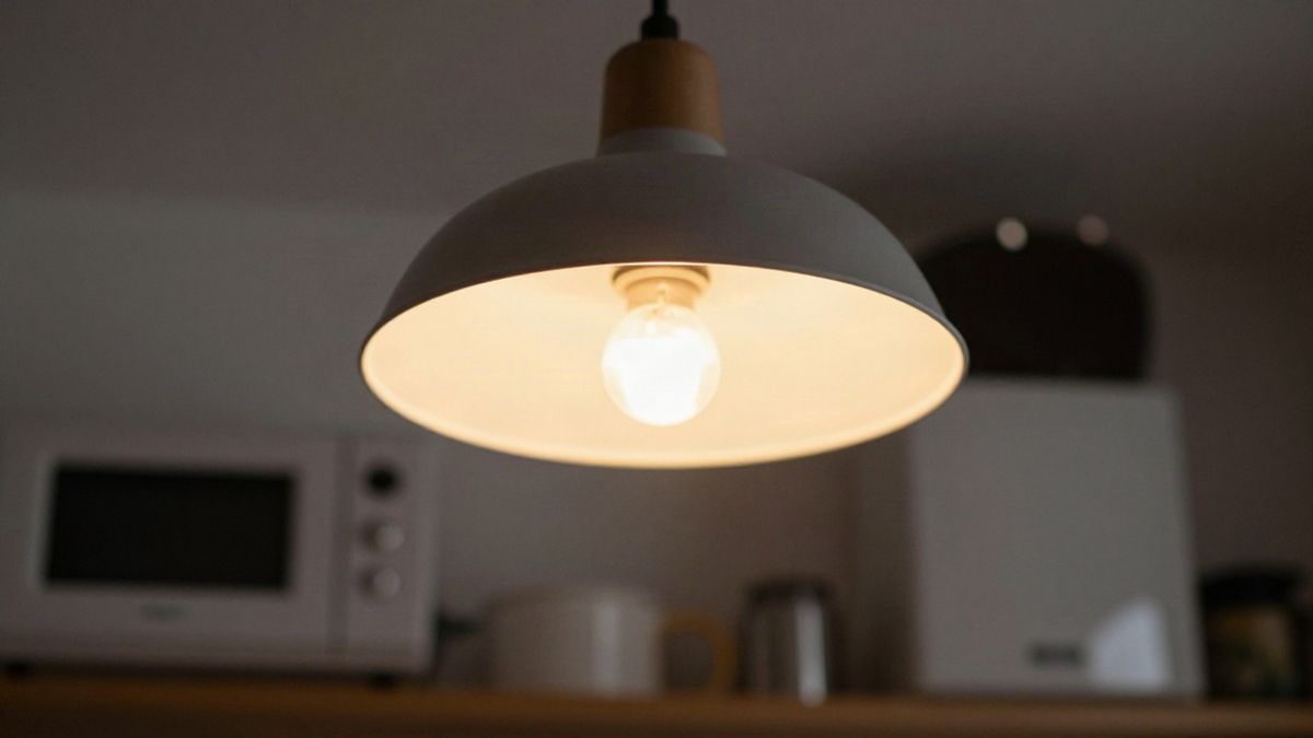Illustrative image: a mobile phone with a lit screen on a wooden kitchen table at night