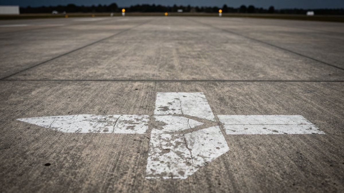Illustrative image: close-up of a concrete surface with white painted markings, illuminated at sunset.