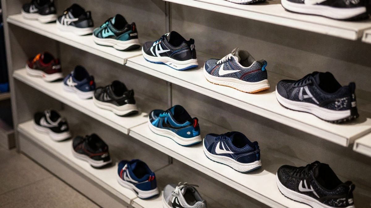 Imagen ilustrativa: vista cenital de una tienda de zapatillas deportivas con estantes y cajas
