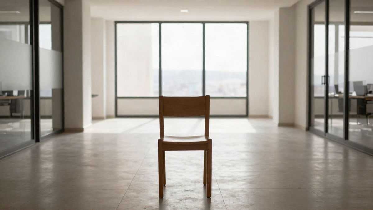 Imagen ilustrativa: silla de madera vacía en un despacho luminoso con amplio espacio libre