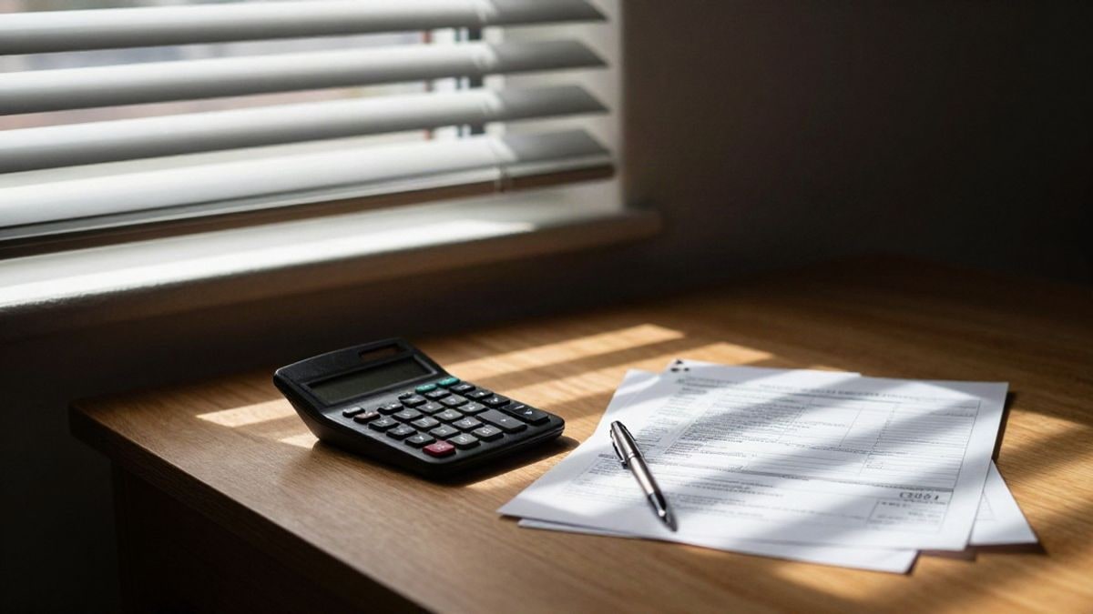 Imagen ilustrativa: escritorio con calculadora y formularios fiscales junto a una ventana