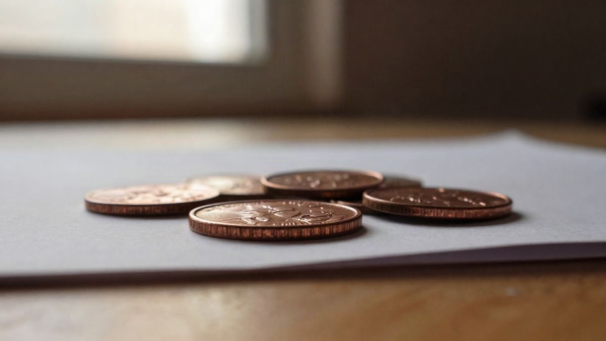 Illustrative image: cent coins on folded paper on a wooden table with warm light