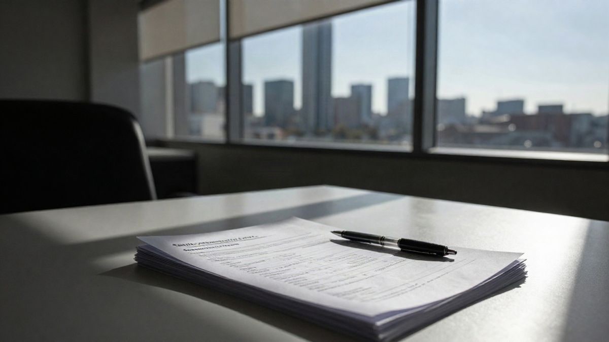 Imagen ilustrativa: interior de una oficina de supervisión financiera con luz lateral de ventana y documentos sobre la mesa