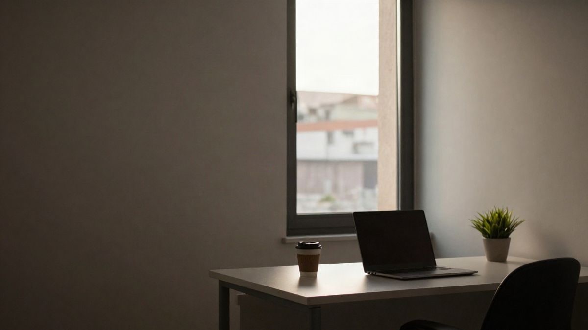 Imagen ilustrativa: escritorio de oficina con un portátil y una taza de café junto a una ventana