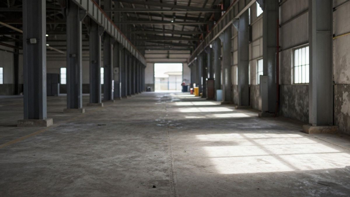 Imagen ilustrativa: pasillo industrial amplio con líneas que convergen hacia una luz al fondo