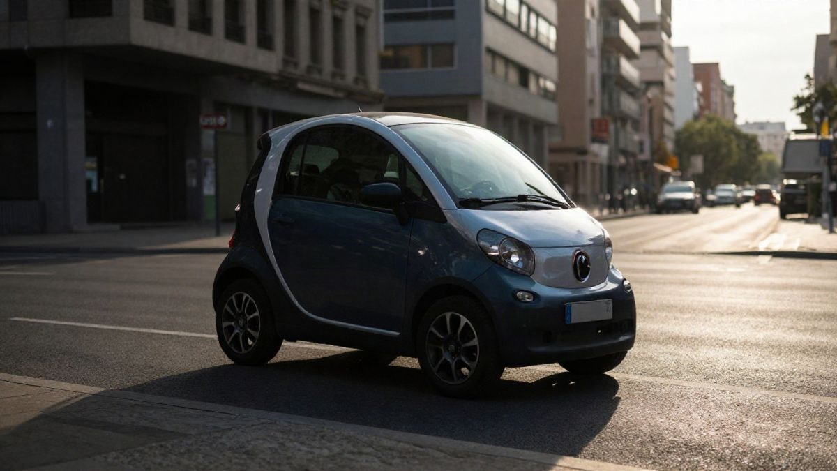 Imagen ilustrativa: coche autónomo aparcado en una calle urbana al atardecer con sombras alargadas