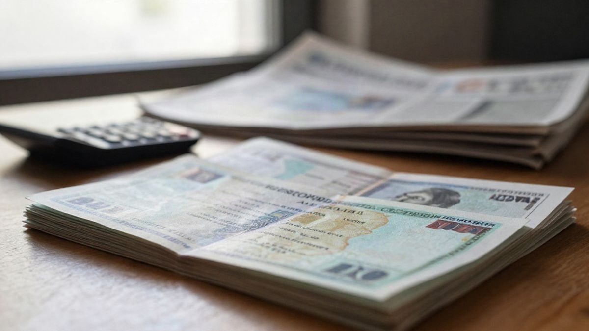 Imagen ilustrativa: detalle de certificados de deuda pública y una calculadora sobre una mesa de madera