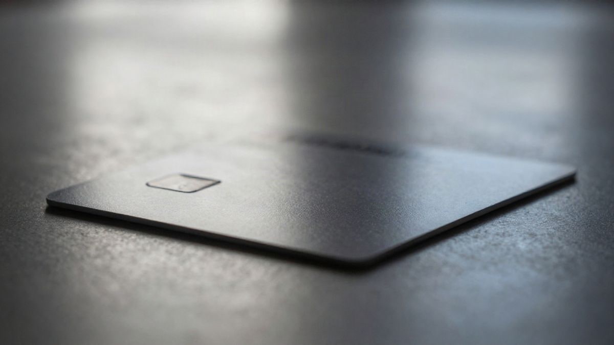Illustrative image: payment card on a brushed metal surface with soft natural light