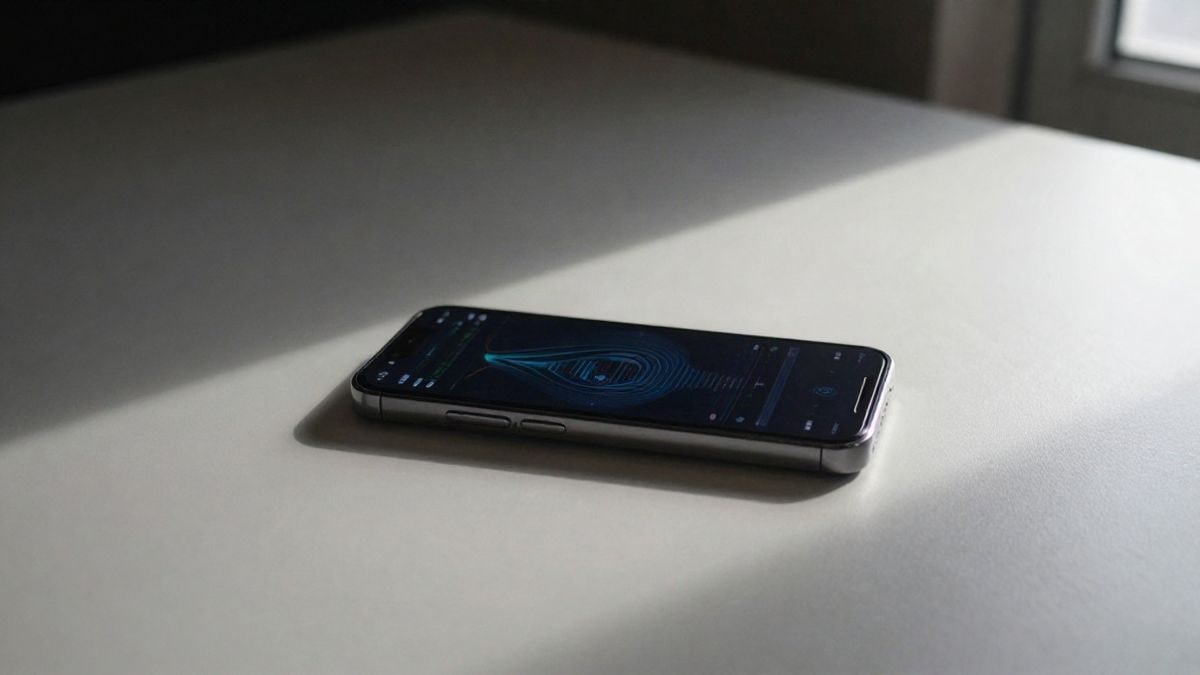 Imagen ilustrativa: un teléfono inteligente sobre una mesa con líneas abstractas de interfaz de IA en la pantalla