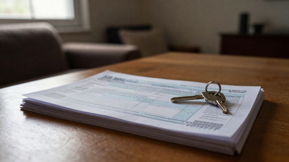 Imagen ilustrativa: formularios fiscales y llaves sobre una mesa junto a una ventana