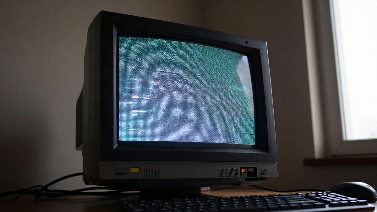 Imagen ilustrativa: monitor CRT vintage con patrón pixelado retro sobre una mesa