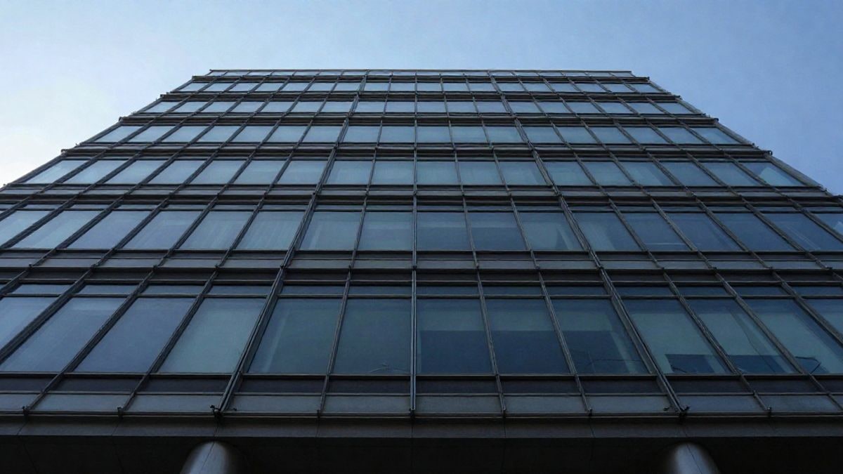 Imagen ilustrativa: ángulo bajo de un edificio de oficinas moderno con cielo azul de fondo