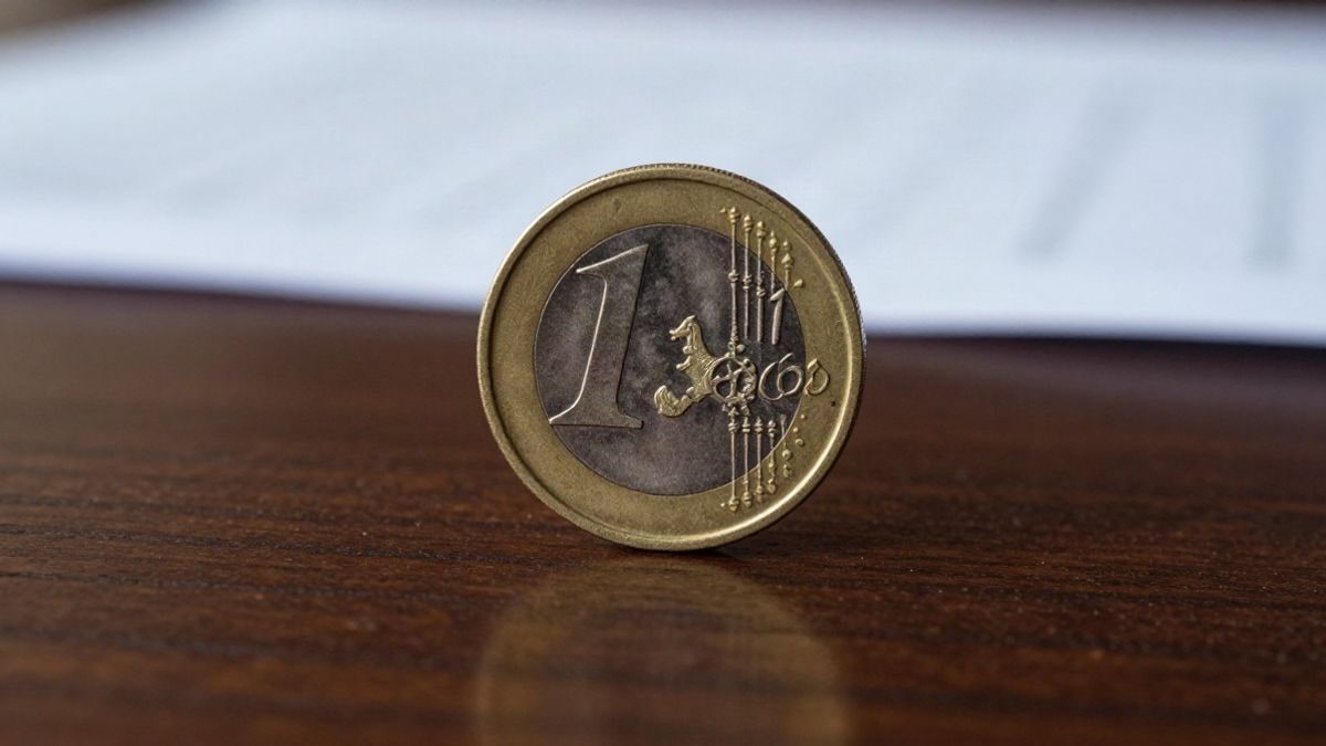 Imagen ilustrativa: primer plano de una moneda de euro dorada sobre una mesa de madera oscura