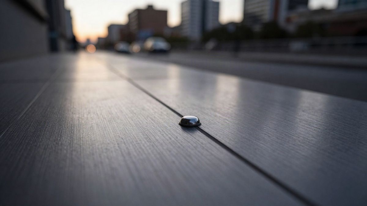 Illustrative image: brushed steel surface with blurred reflections of a city at sunset