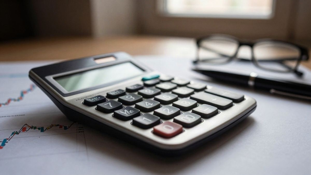 Imagen ilustrativa: primer plano de una calculadora y gráficos financieros sobre una mesa