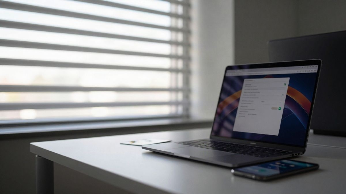 Illustrative image: desk with laptop and mobile showing digital payment interfaces