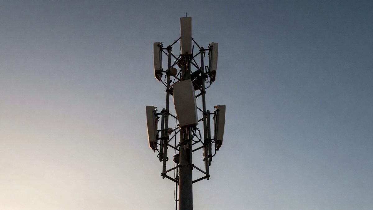 Illustrative image: telecommunications tower viewed from the ground with the sky in the background