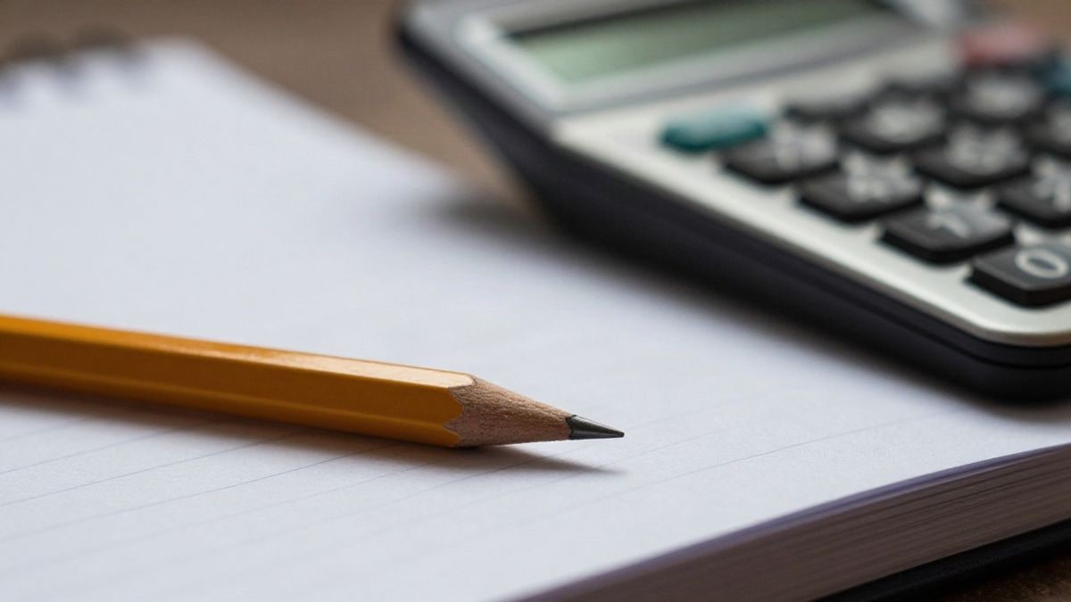 Imagen ilustrativa: primer plano de un lápiz sobre una libreta abierta junto a una calculadora, con luz natural