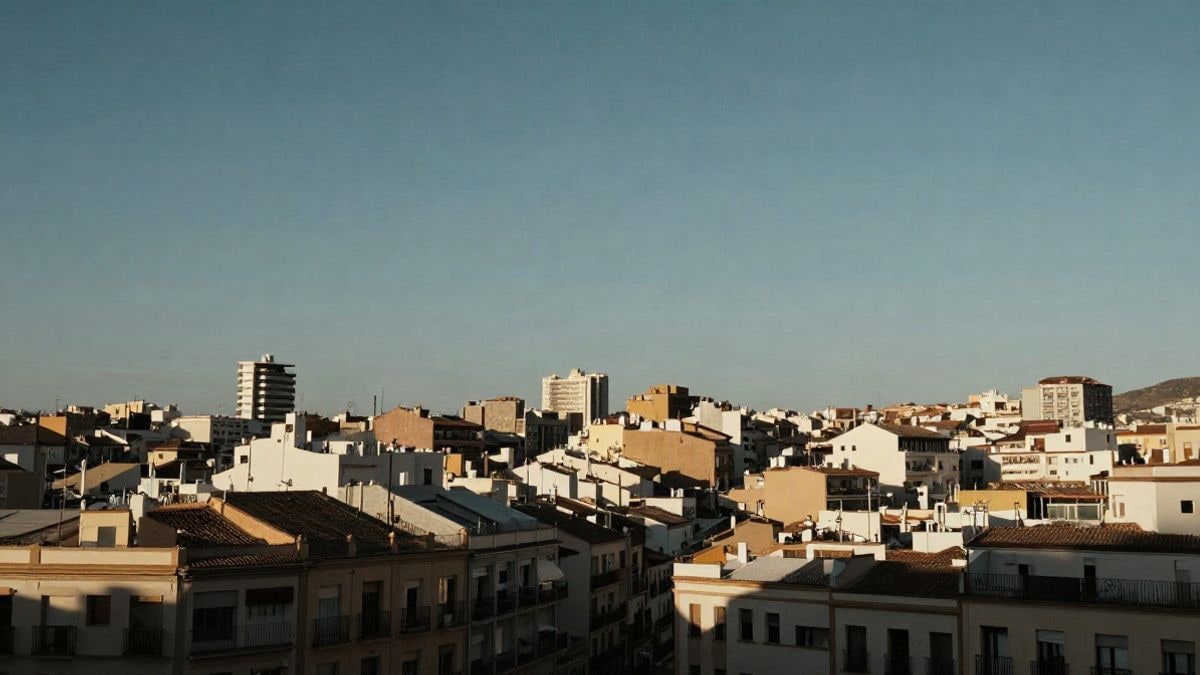 Imagen ilustrativa: ángulo bajo a ras de suelo de edificios residenciales con cielo despejado