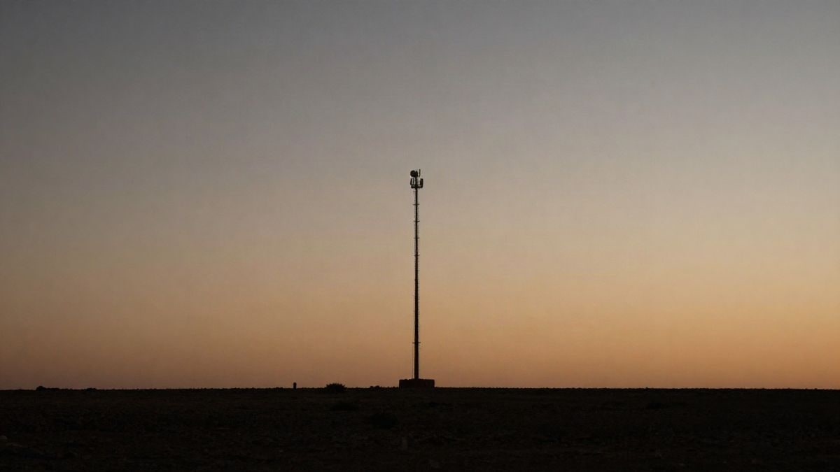 Imagen ilustrativa: una antena de telecomunicaciones recortada contra el horizonte al atardecer