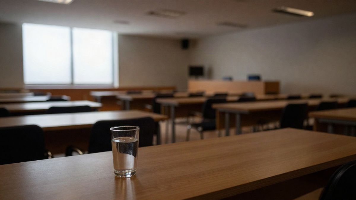 Illustrative image: empty conference room with chairs in rows and side window light